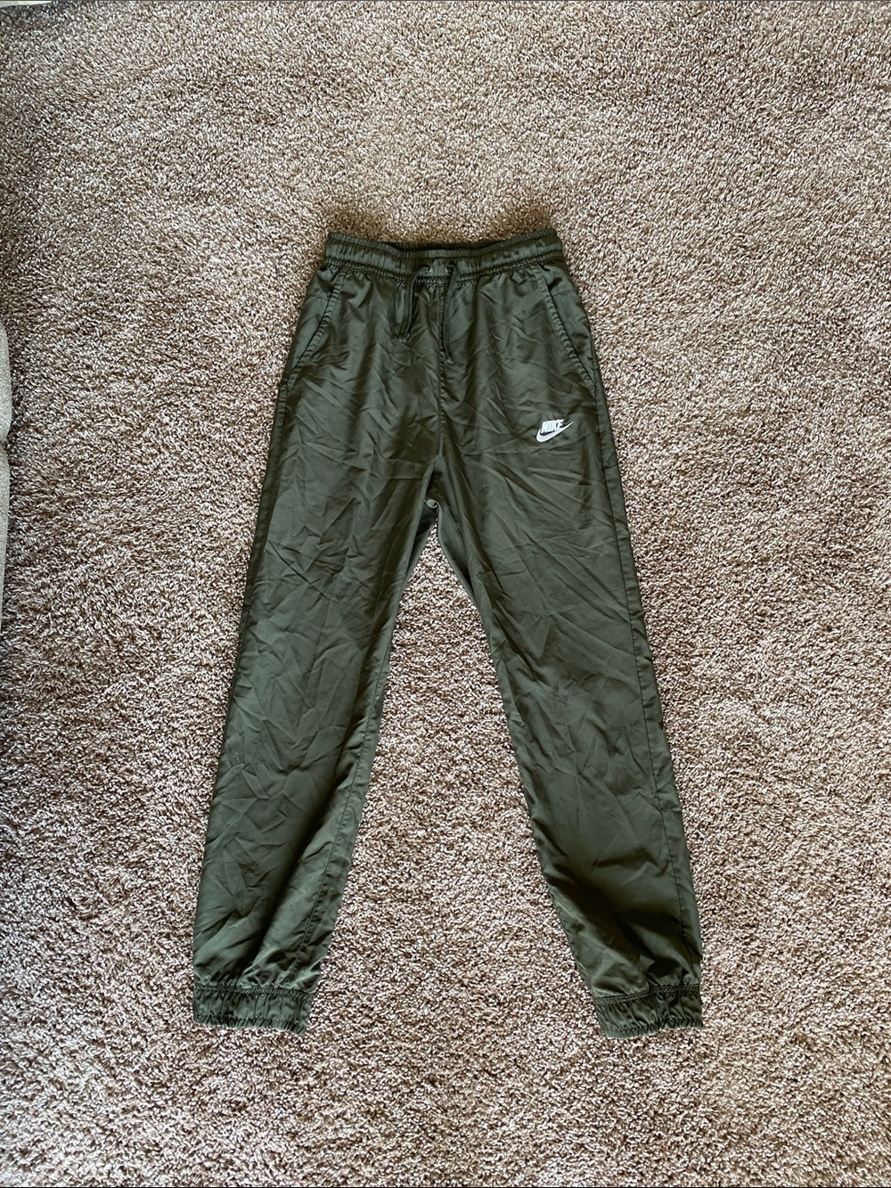 Nike Olive Green Kids Joggers with White Logo